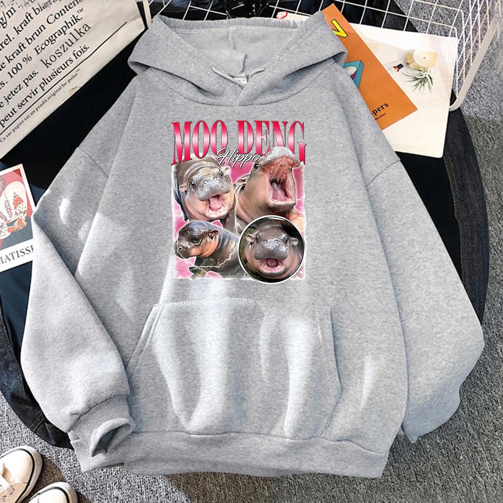 Толстовка с капюшоном Moo Deng Fashion Unisex Harajuku Aesthetic Graphic Cute Hippo Hoodies Unisex Autumn Winter Kawaii Pullovers Sweatshirts