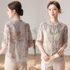 Летние женские блузки и рубашки в китайском стиле с контрастной отделкой, круглым вырезом, пуговицами и принтом, модные, элегантные, повседневные, с рукавом три четверти, больших размеров