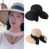 Fashion Wide Brimmed Sun Hat Natural Straw Woven Hat with Bowknot Decor Foldable Design Headwear for Women Girl Outdoor