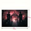 1pc Weird Gothic Arches Party Banner - Ghost Cemetery Scene with Skeleton and Gothic Gate