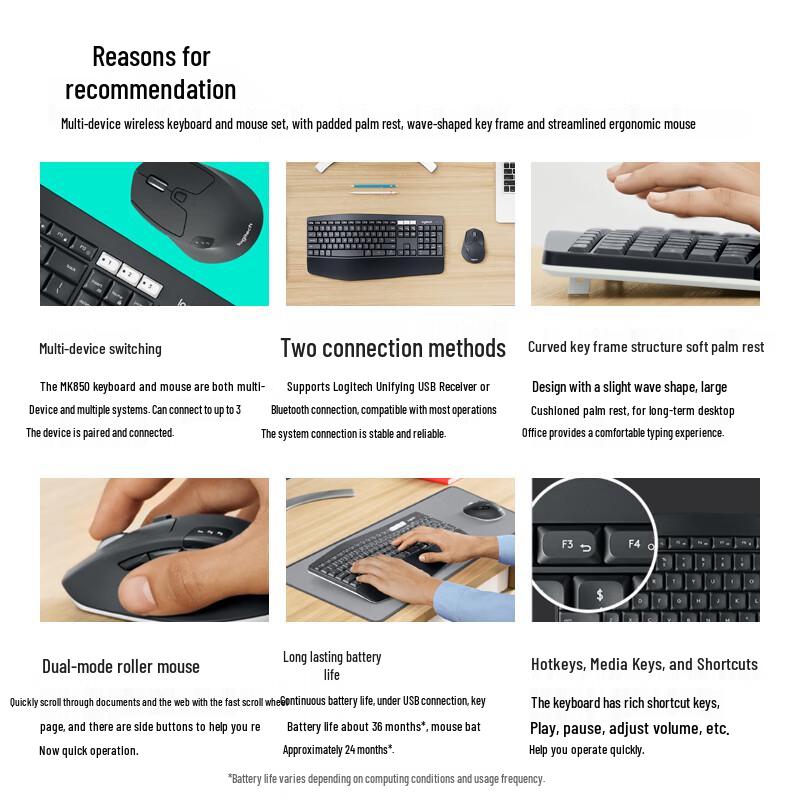Logitech MK850 Ergonomic Multi-Device Wireless Keyboard and Mouse Combo