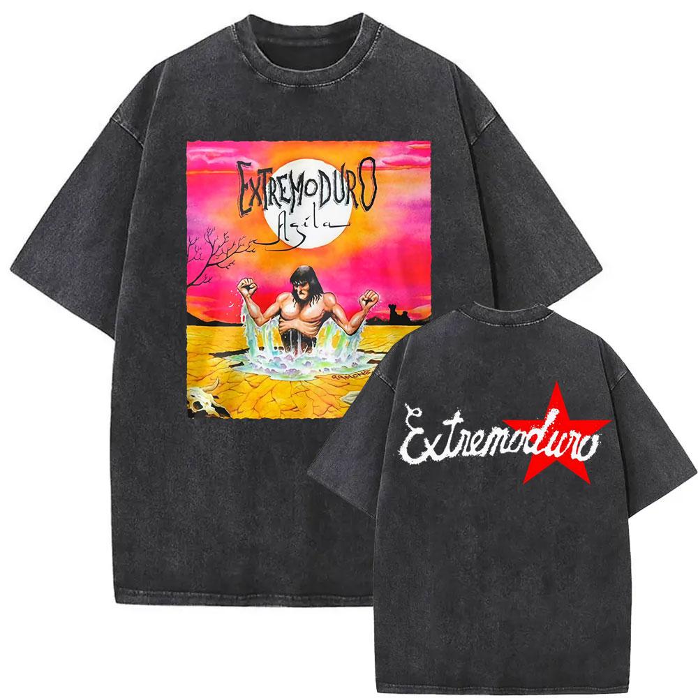 Rock Band EXTREMODURO Tour Vintage Washed Tshirt Men Fashion Hip Hop Street T Shirt Male Gothic Retro Oversized T Shirts