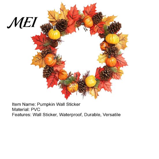 Autumn Wall Decals for Home Decor Thanksgiving Day Sticker, Pumpkin/Pinecone/Leaf Print Garland Shape Decorations Waterproof PVC Decal, Harvest