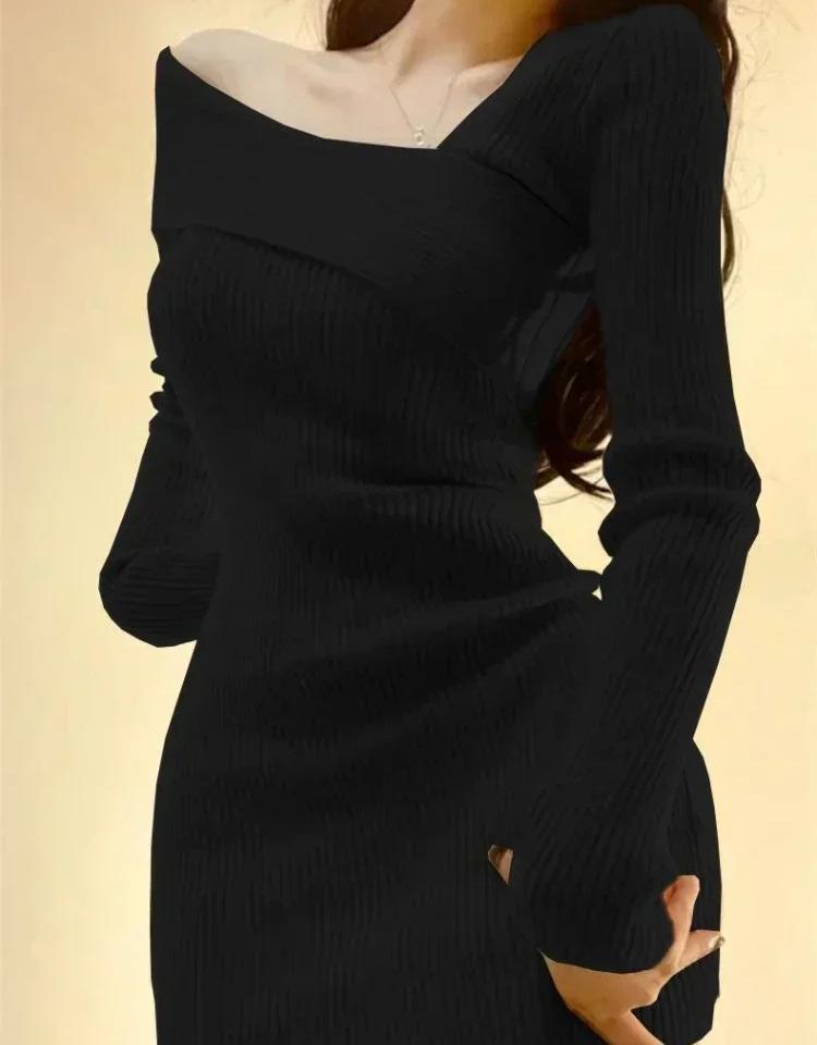 Мини-трикотажное цельное платье в корейском стиле, женское платье-туника с длинными рукавами, платья-кабаре цвета хаки, зимне-весенняя одежда