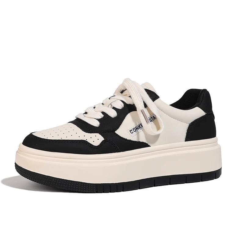 Luji Leather Panda Board Shoes Women's 2024 Spring New Ins Internet Celebrity Students Casual Versatile Platform White Shoes