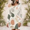 Women Plus Size One Shoulder Long Sleeve Abstract Geometric Printed Bodycon Mini Dress