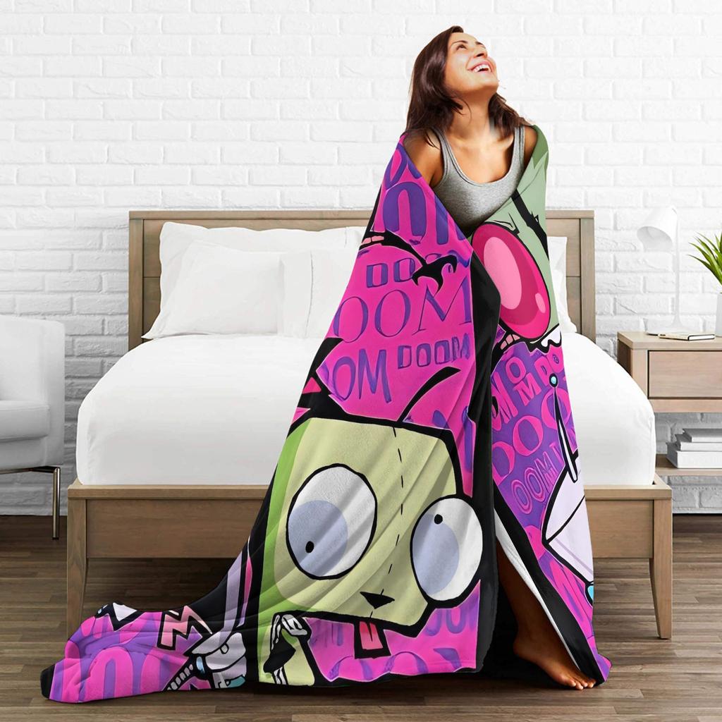 Invader Zim Movie Blanket Soft Aesthetic Plush Throw Blanket For Bedroom Airplane Travel Flannel Bedspread Bed Cover