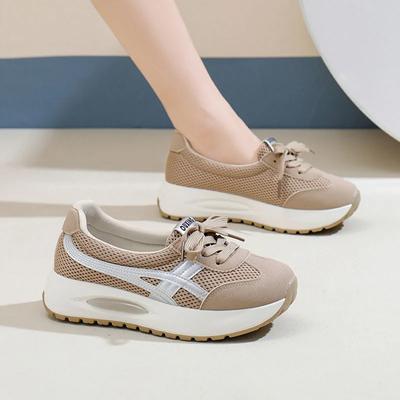 Кроссовки женские модные туфли на низкой платформе толстая подошва повышенная повседневная обувь сетка и кожа прогулочная спортивная обувь для бега