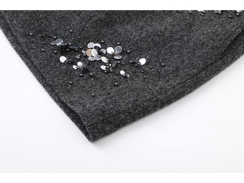 In Stock: Winter 2025 Women's 3D Beaded Sequined Wool A-line Skirt