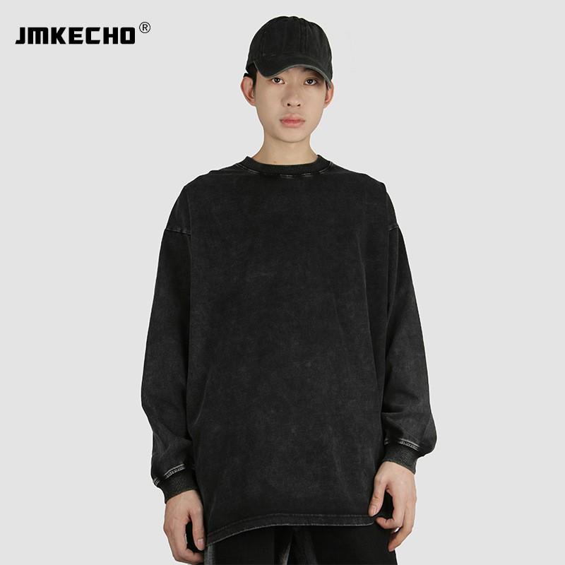 280G Oversized Sweatshirt Men Streetwear Vintage Wash Cotton Pullover Loose Fit Long Sleeve Round Neck Teens