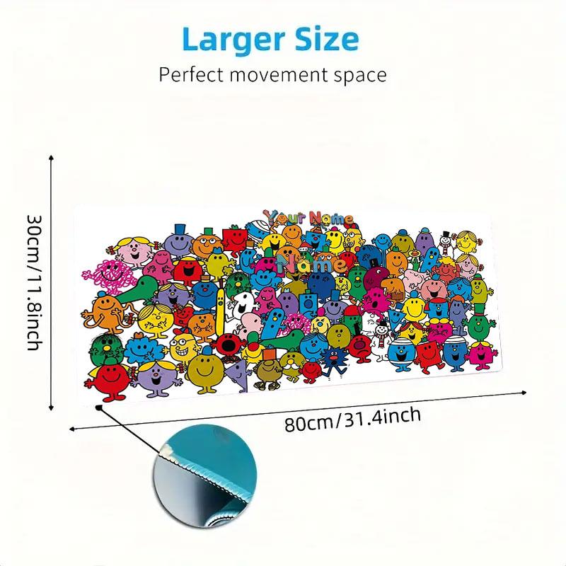 Mr. Men Little Miss Custom Name Large Size Mouse Pad Large Gaming Table Cushion Non-slip Laptop Tablet Big Mousepad XXL Mat Mini PC Playmat With Lock