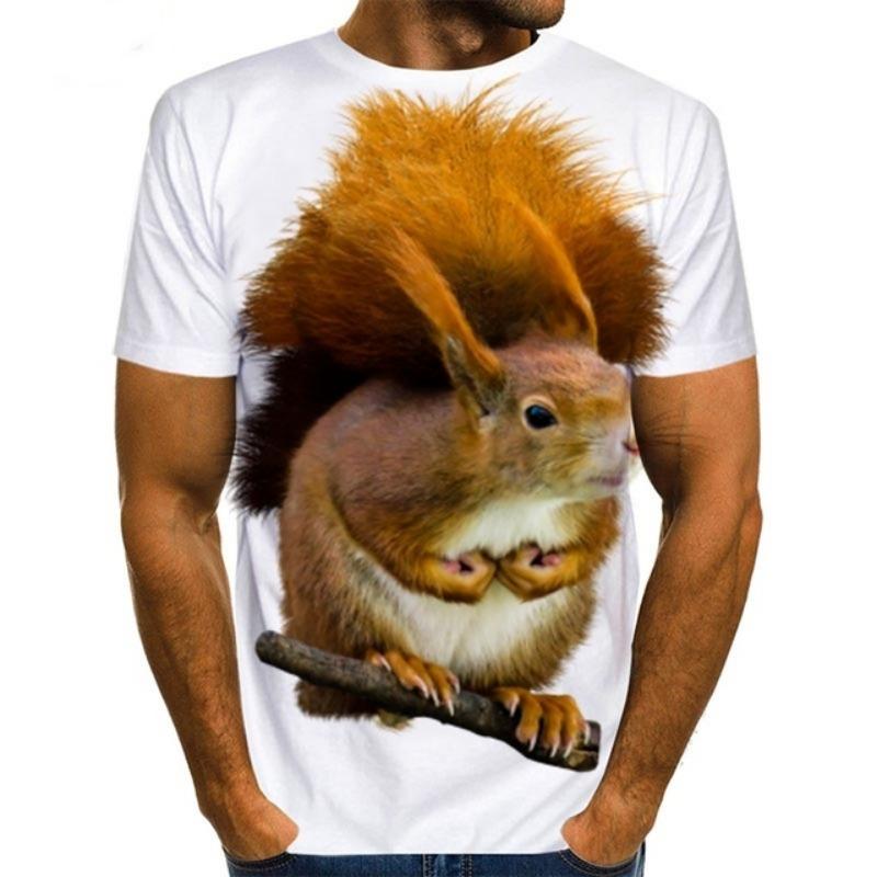 Футболка мужская Funny Pet Футболка с белкой Футболка с 3D-принтом Футболки с изображением животных Милые топы с узорами Свободный топ большого размера