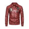 Autumn Winter Embroidered Leather Jacket Men Fleece Pu Leather Waterproof Motorcycle Jacket