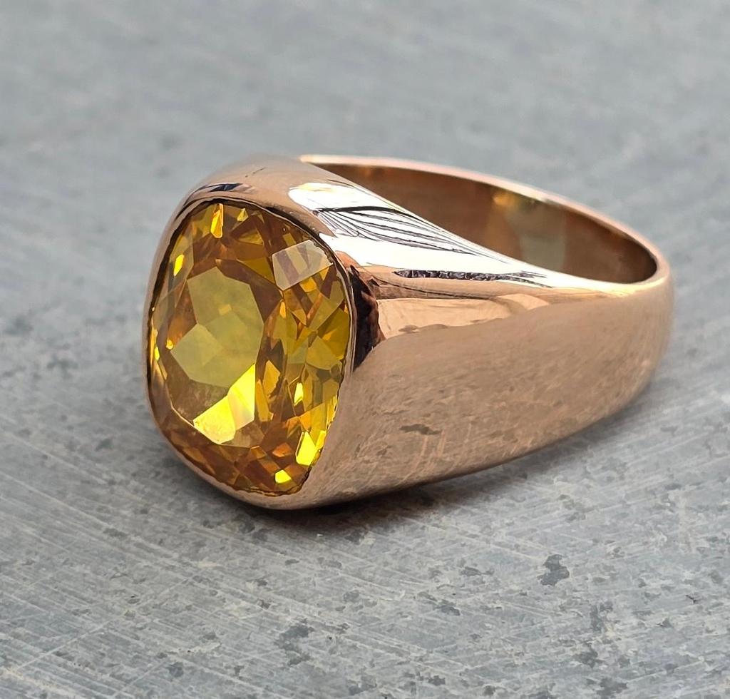 Мужское кольцо с цитрином, серебро 925 пробы, кольцо с драгоценным камнем, форма подушки, кольцо с печаткой, кольцо с камнем