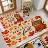 Autumn Thanksgiving Cat Kitchen Mats Home Decor Fall Maple Leaves Non-slip Door Mat Living Room Balcony Hallway Rug Autumn Decor