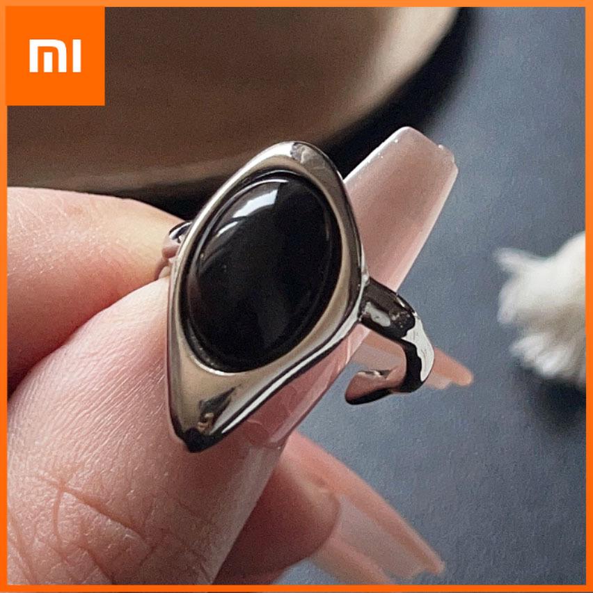 Xiaomi Кольца из стерлингового серебра 925 пробы для женщин Геометрические Тонкие ювелирные изделия Регулируемые по пальцу Простое кольцо с черным камнем Для вечеринки Подарок на день рождения