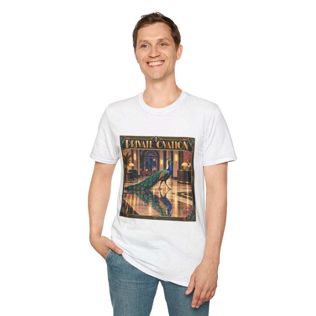 Peacock Music Jazz Pop Vintage Retro Hotel Lounge Unisex Softstyle T-Shirt