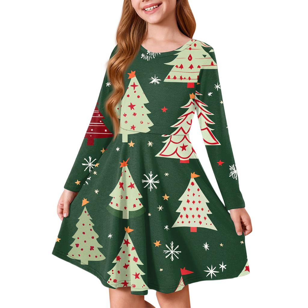 Girls' Princess Dress - Long Sleeve A-Line T-Shirt Dress Christmas Day