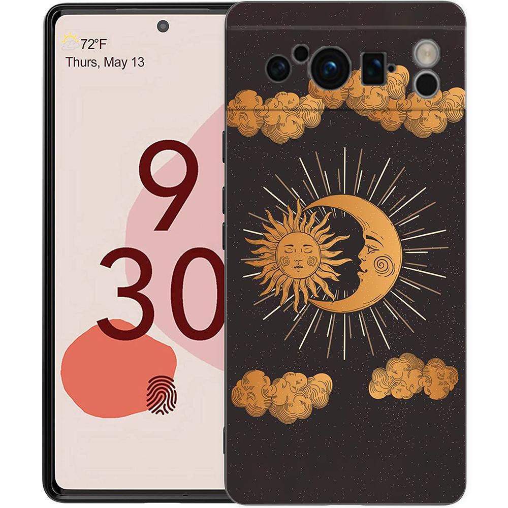 Чехол для телефона Google Pixel 6 7 8 9 Pro XL 8A 7A 6A Черный чехол Мягкий корпус Солнце Луна Облака Астрологический