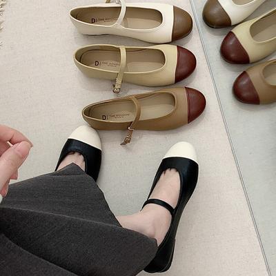 Модная IPPEUM Плоская обувь Женская Круглый носок Мэри Джейн Балетки Черная ПУ кожа Обувь балерины