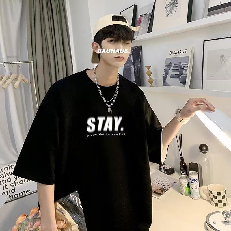 Men T-Shirts Letter Graphic Print Fashion Brand Tees for Men Oversize Tshirts Men Clothing Casual Tee Man Summer Korean Retro