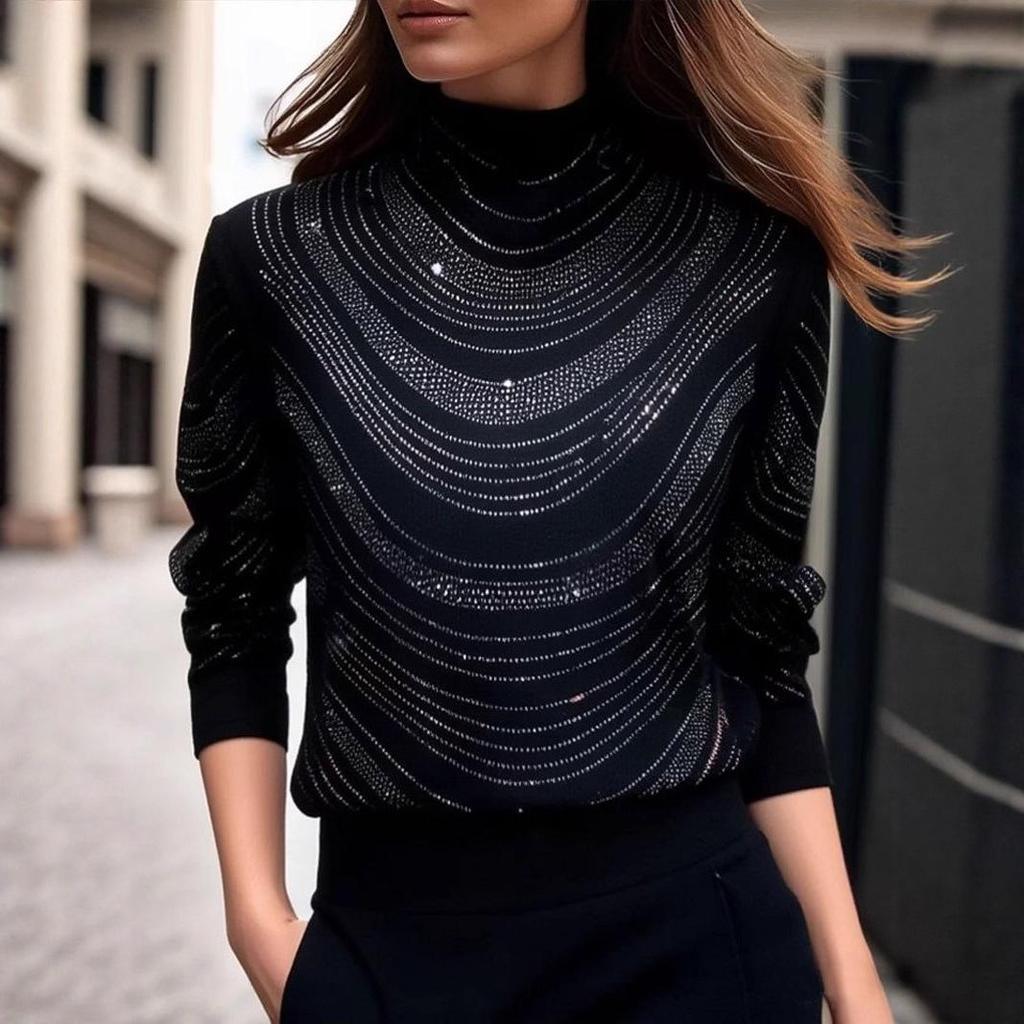 2026 Осень/Зима Большой размер Сверхпрочный Горячая сверловка Полувысокий воротник Длинный рукав Женский топ