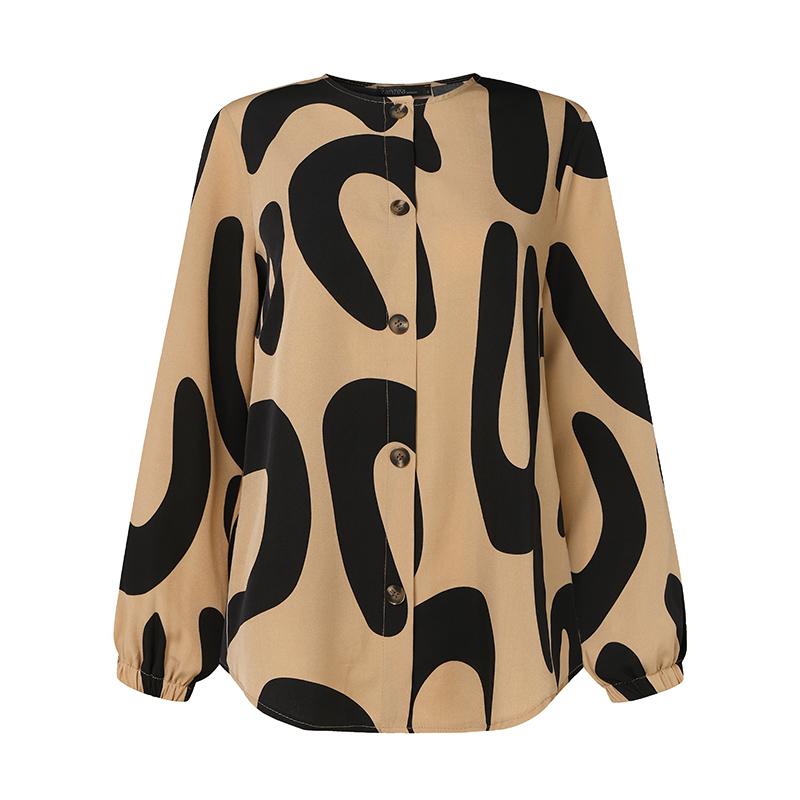 ZANZEA Women Lantern Sleeve Geometric Pattern Casual Blouse