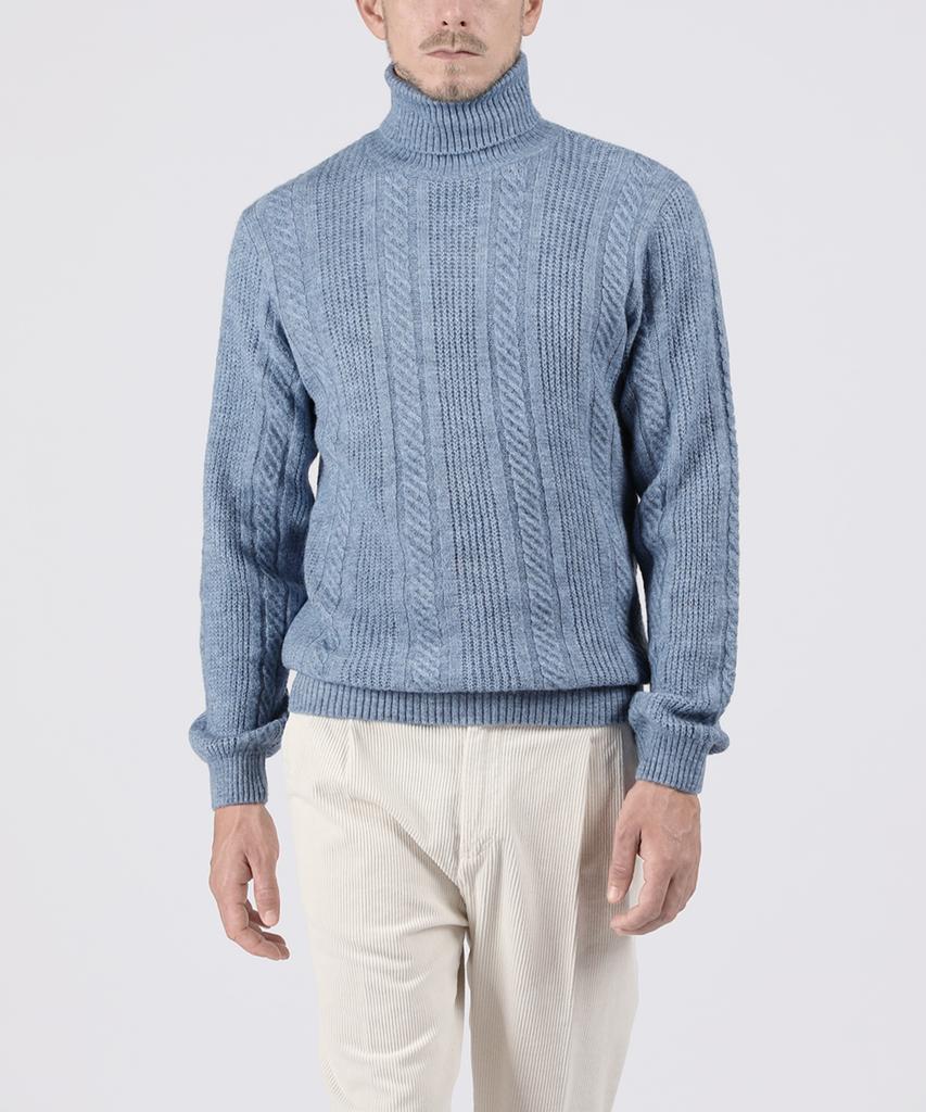 PANICALE Blue Melange Cable Turtleneck Knit