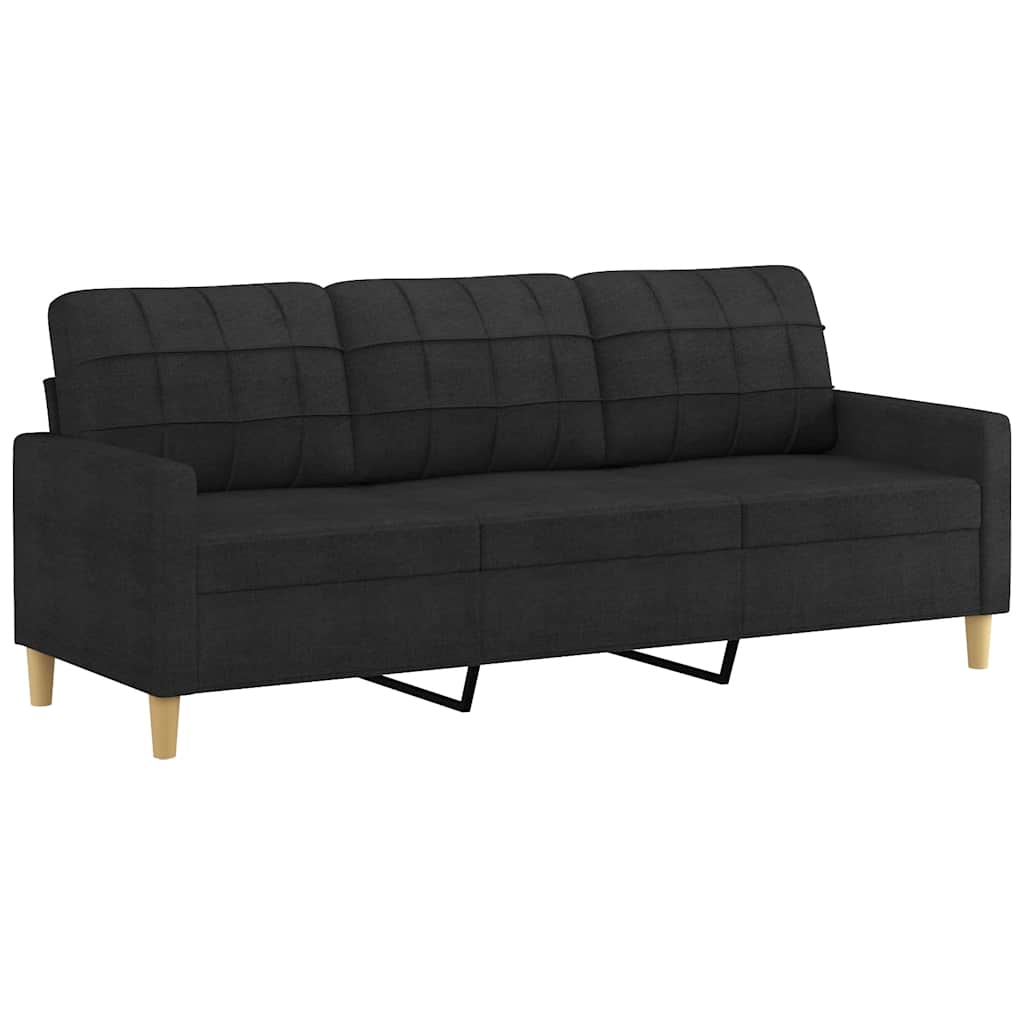 Vidaxl 3-Osobowa Sofa Z Poduszkami, Czarna, 180 Cm, Tkanina