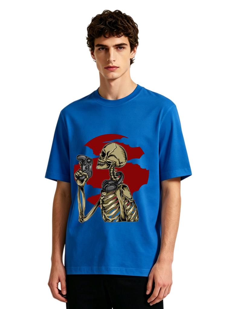 Mens Gaming Skeleton Graphic Tshirt Retro Streetwear Print Casual Short Sleeve Pink Cotton Tee