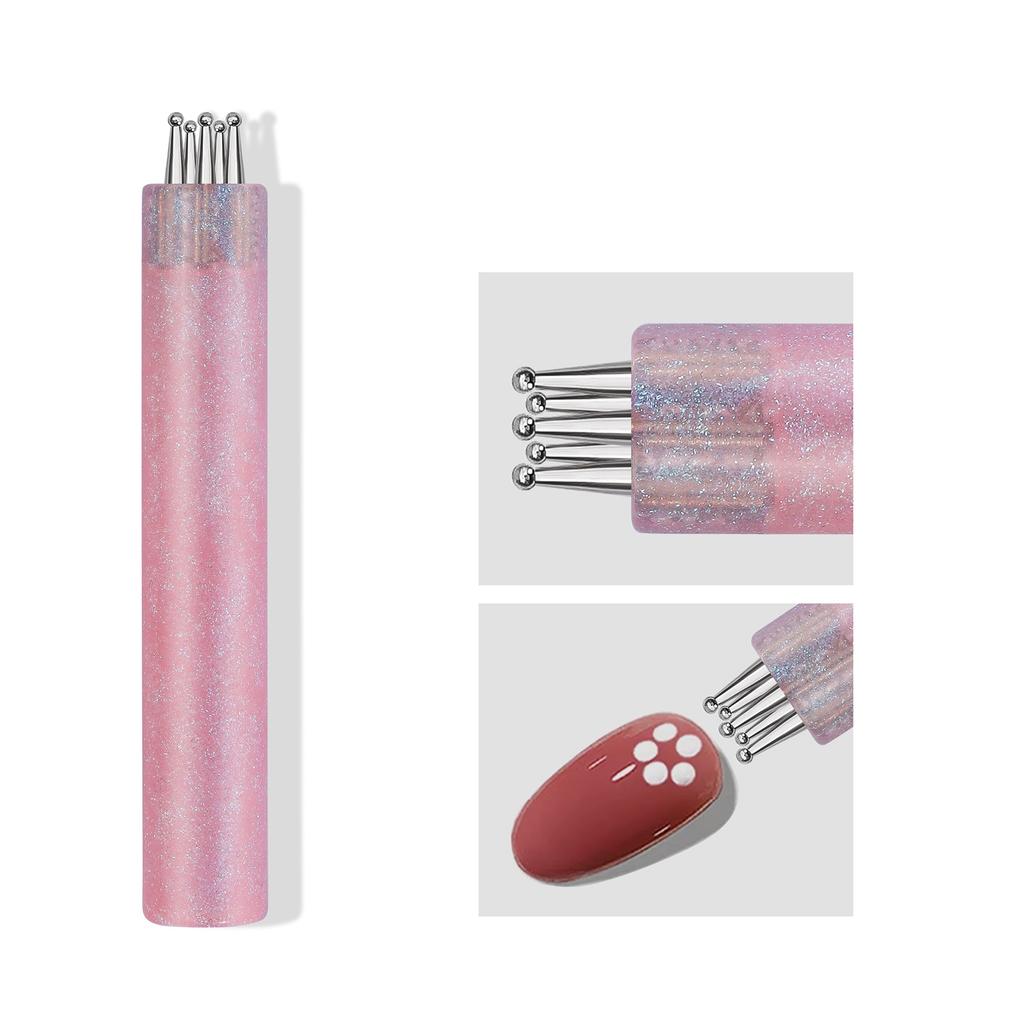 Dotting Pen Set - 5-Petal Flower Tool with Glitter Stick, Multi- Design for Dotting and Pick Up