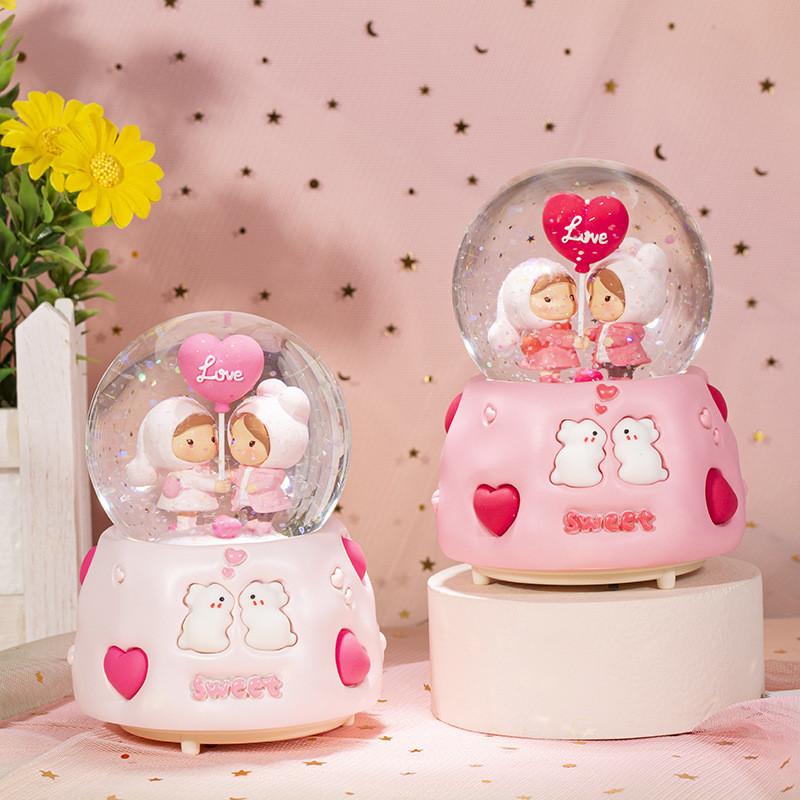 Heart To Heart Snow Crystal Ball Light Music Box Night Light Aaa Electric Battery