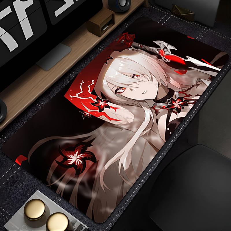 Gaming Mouse Pad Large Desk Mat Antislip Stitched Edges Red Flower Anime Print Keyboard Pad for Gamer Home Office