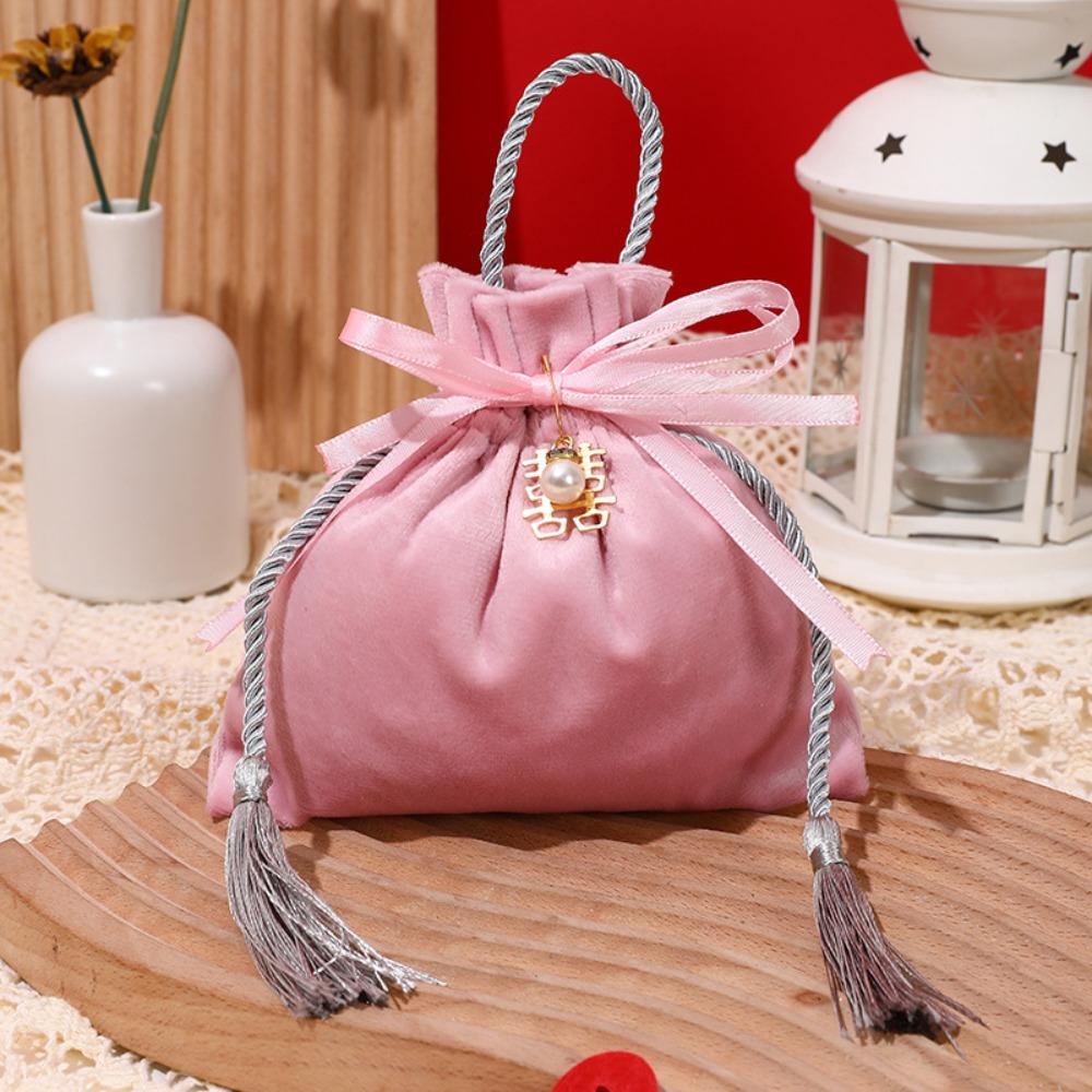 Chinese Drawstring Candy Bag Traditional Wedding Gift Bag Jewelry Organizer Flannel Gift Bag  Party