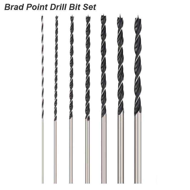 Brad Point Drill Bit Set Extra Long 300mm Center Locator Twist Carbon Steel Woodworking for Hardwood Plywood Plastic Aluminum