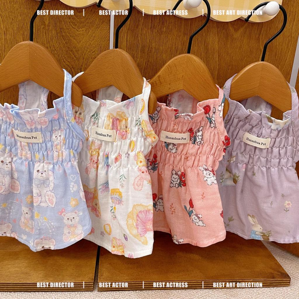 Pet Clothes Dogs Cats Spring Cute Cartoon Cotton Home Parent-child Clothing Teddy Bear Flower Dress Dog Cooling Vest