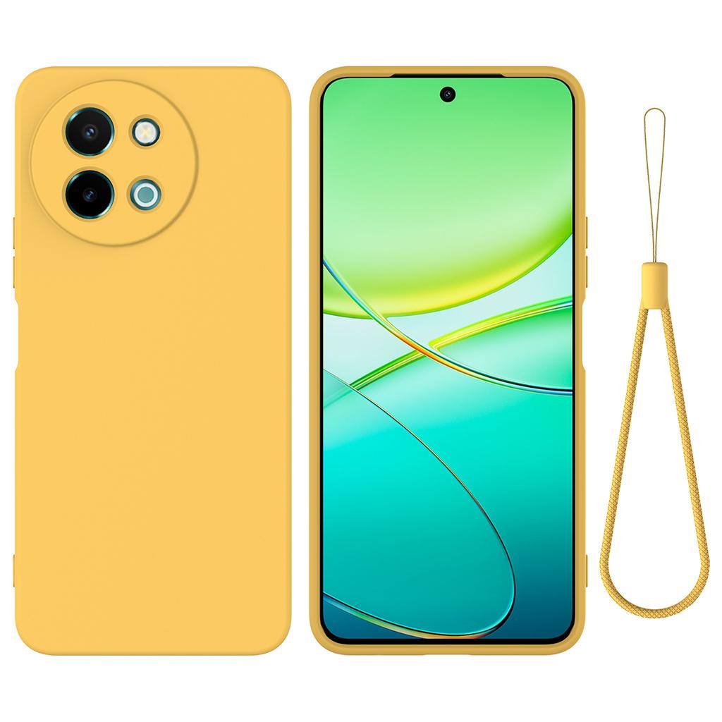 For Vivo Y58 5G Liquid Silicone Case Phone Back Cover with Hand Strap