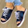 Модные женские парусиновые сандалии, дышащие летние тапочки, на шнуровке, с открытым носком, женские туфли на плоской подошве из искусственного денима, сандалии Zapatos Mujer