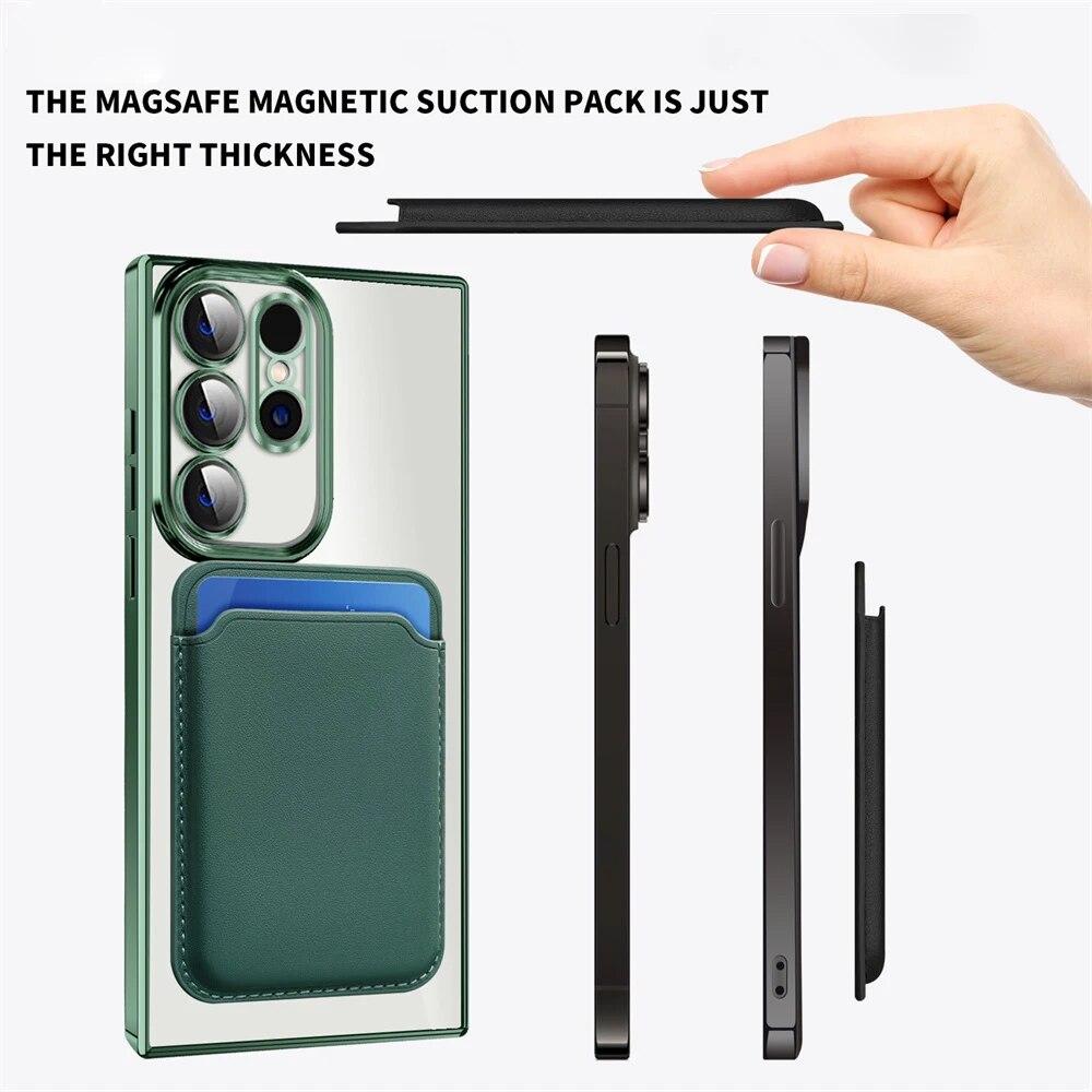 Кожаный кошелек Magsafe, магнитный чехол для Samsung S24Ultra S23 Plus, защитный чехол для беспроводной зарядки