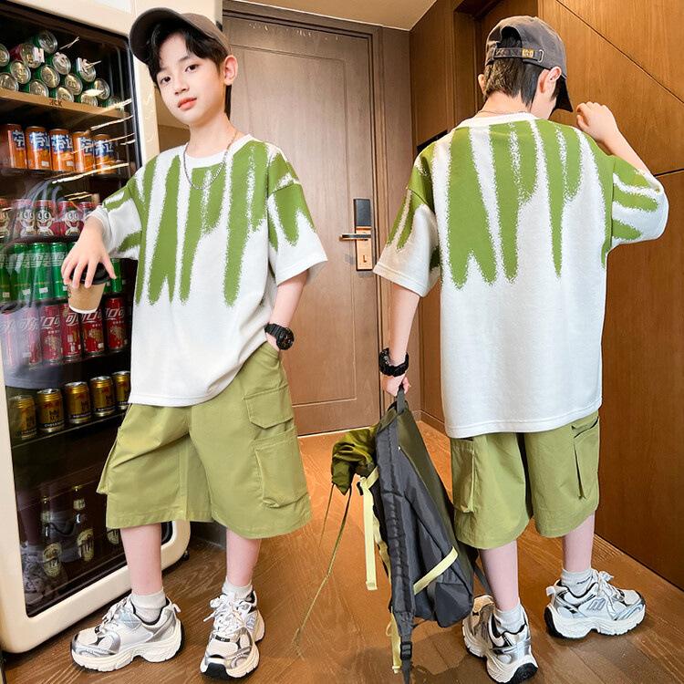 Летние костюмы для мальчиков Летняя одежда для больших детей Мальчики Тонкие с короткими рукавами Красивые и модные