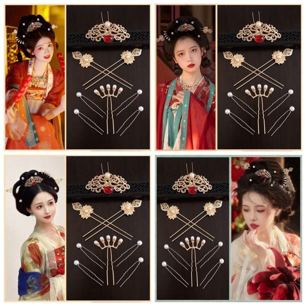 Роскошный набор заколок в китайском стиле, женские украшения для волос ручной работы, винтажный набор заколок для волос в стиле ханьфу, головной убор