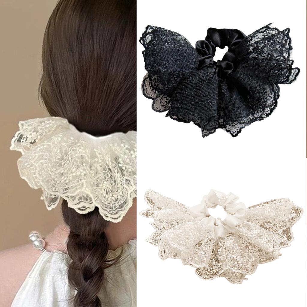 Ballet Skirt Lace Hair Tie Double Layer Ruffled Scrunchie With Invisible Elastic Core Hairpiece For Feminine Hairstyles