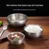Ретро состаренная двухслойная миска из нержавеющей стали для риса, супа, лапши, барбекю, кимчи и ужина.