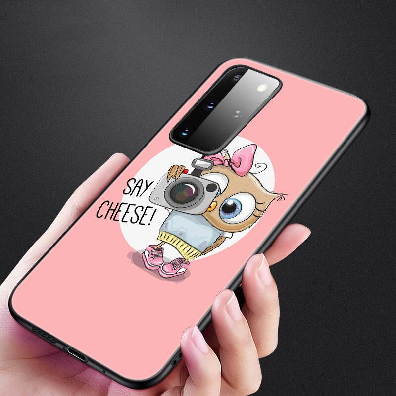 Cartoon Owl Cute Owls Phone Case For Samsung Galaxy S20 S21 FE S10 Lite Note 20 10 Lite S8 S9 S10E S10 Plus Ultra Black Cover