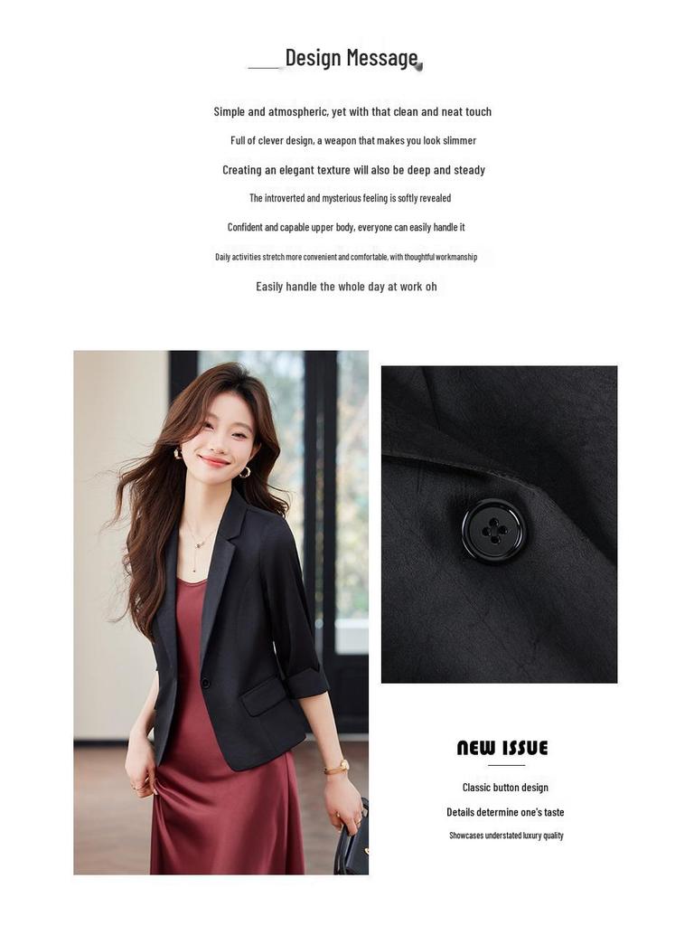 Женский зеленый летний блейзер с рукавом средней длины - 2024 Маленький повседневный жакет