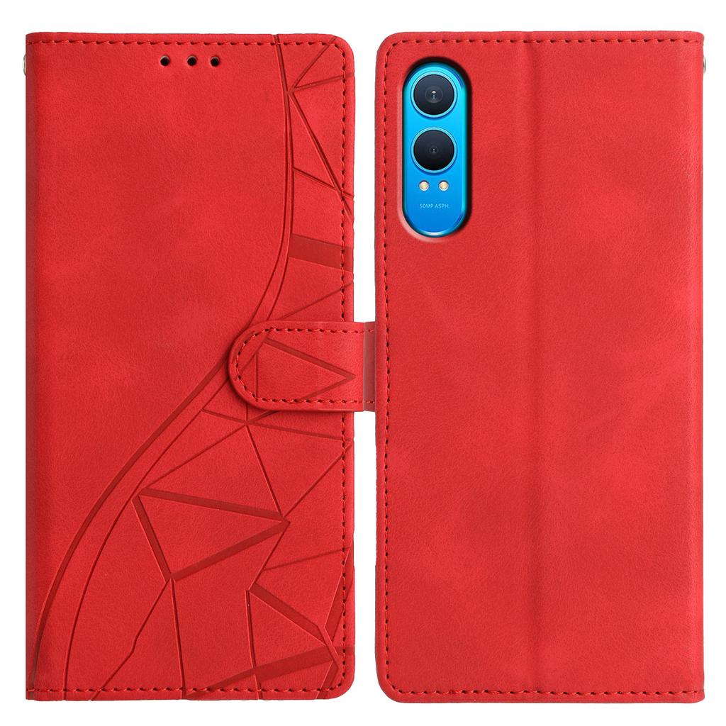 For OnePlus Nord CE4 Lite 5G Case Wallet Stand Imprinted Triangle Pattern Leather Phone Flip Cover