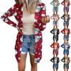 Long Sleeve Women Retro Printed Top Lightweight Basic Loose Jacket Cardigan Casual Shirts Christmas