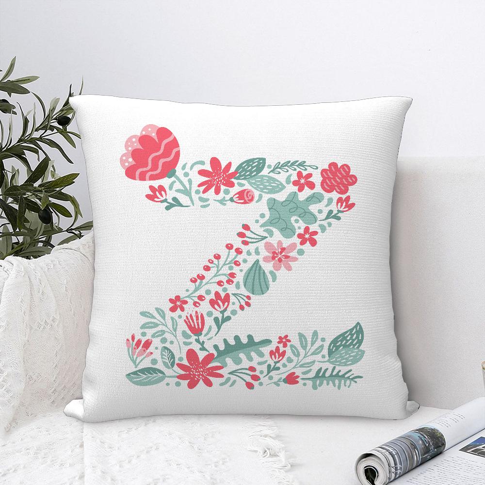 Cute Floral Letter Pillow Case Sofa Decorative Home Double-sided Printing Short Plush Cushion Cover Throw Pillow Cover Gifts