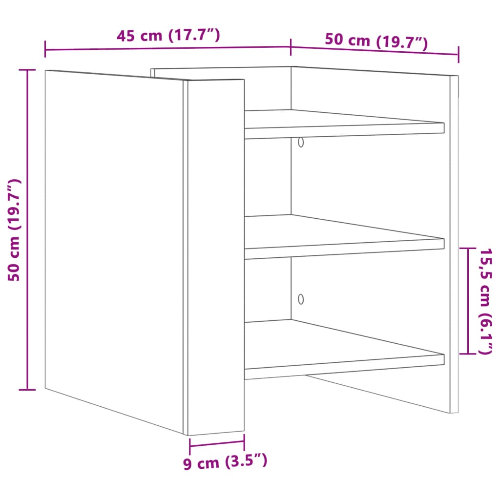 Nightstand Gray Sonoma 45x50x50 cm Particleboard