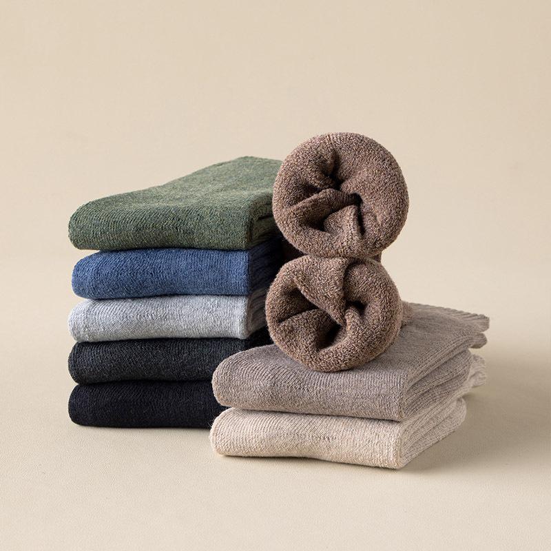 Мужские деловые носки для экипажа, однотонные мужские зимние утепленные носки, хлопковые спортивные носки с высокой трубкой